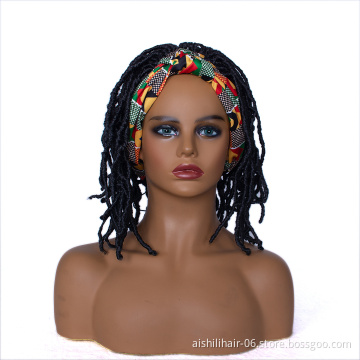 AISHILI Hand Bradied Synthetic Twist Braids Black Hair Wigs With Colourful Headband For Black Women